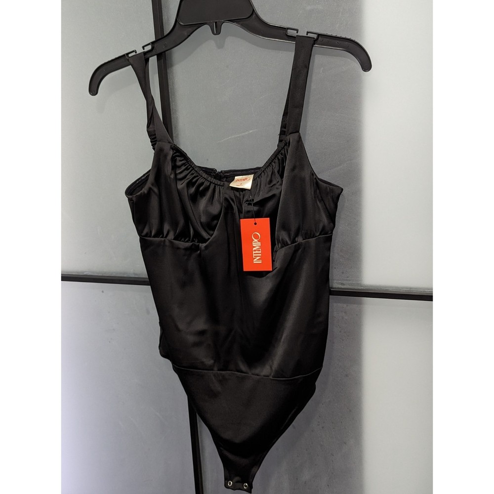 Intempo | NWT Satin Bodysuit Bold Black Bustier Cozy Date Size 10